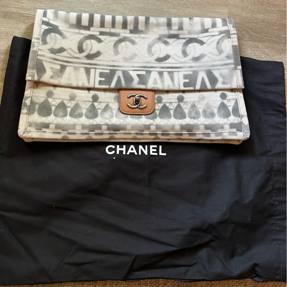 Chanel Iliad Greek Canvas Pouch Clutch